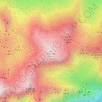 Mapa topográfico Pico de Samelar, altitud, relieve