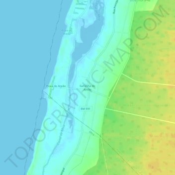 Mapa topográfico Gafanha do Areão, altitud, relieve
