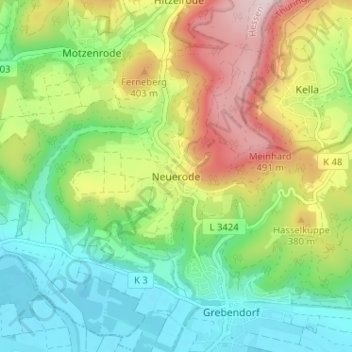 Mapa topográfico Neuerode, altitud, relieve