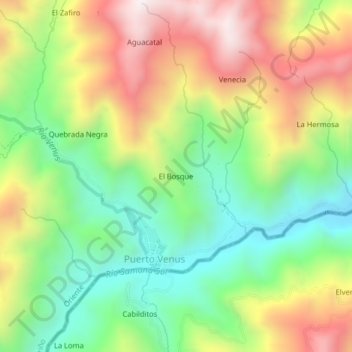 Mapa topográfico El Bosque, altitud, relieve