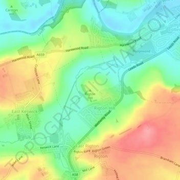 Mapa topográfico Rigton Hill, altitud, relieve
