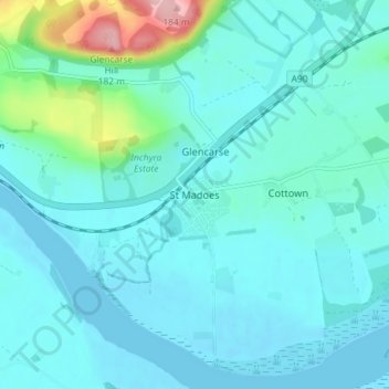 Mapa topográfico St Madoes, altitud, relieve
