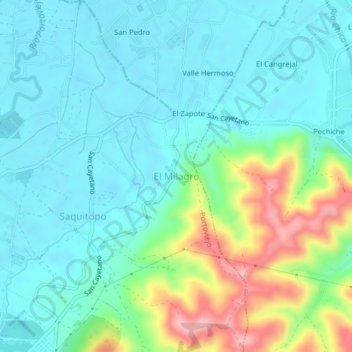 Mapa topográfico El Milagro, altitud, relieve