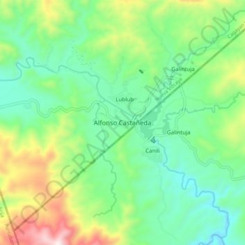 Mapa topográfico Alfonso Castañeda, altitud, relieve