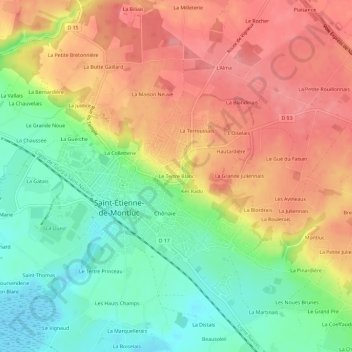 Mapa topográfico Le Tertre Blanc, altitud, relieve