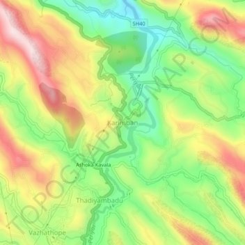 Mapa topográfico Karimban, altitud, relieve