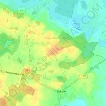 Mapa topográfico Poppentin, altitud, relieve