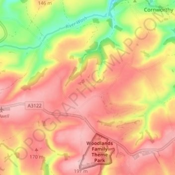 Mapa topográfico Allaleigh, altitud, relieve