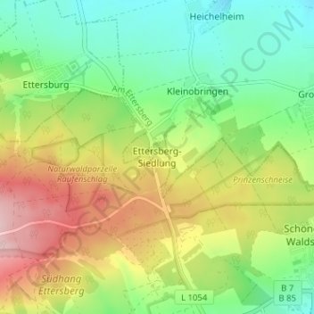 Mapa topográfico Ettersberg-Siedlung, altitud, relieve