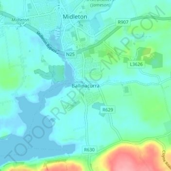 Mapa topográfico Ballinacurra, altitud, relieve