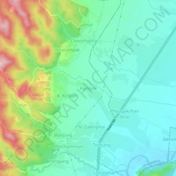 Mapa topográfico Kangvai, altitud, relieve