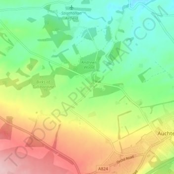 Mapa topográfico Tullibardine, altitud, relieve