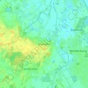 Mapa topográfico Oberlethe, altitud, relieve