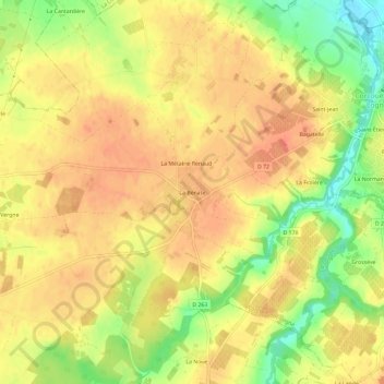 Mapa topográfico La Bénate, altitud, relieve