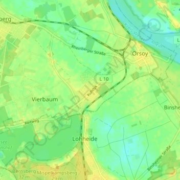 Mapa topográfico Orsoyerberg, altitud, relieve