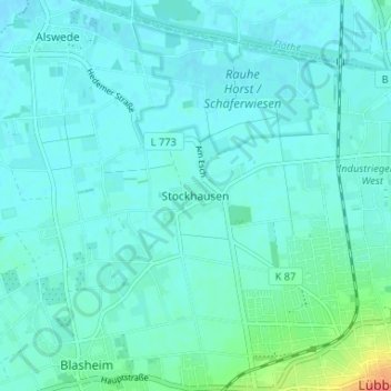 Mapa topográfico Stockhausen, altitud, relieve