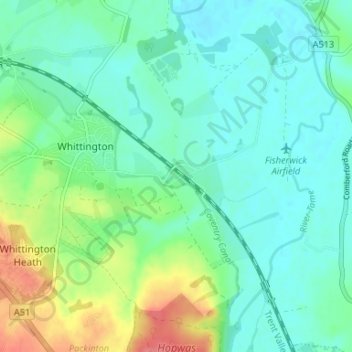 Mapa topográfico Hademore, altitud, relieve