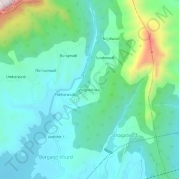 Mapa topográfico Wagheshwar, altitud, relieve