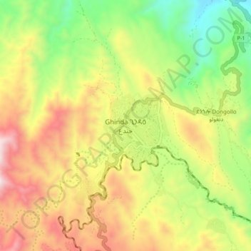 Mapa topográfico Ghinda, altitud, relieve