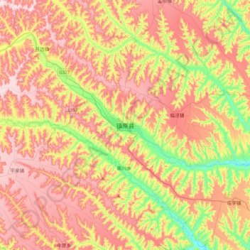 Mapa topográfico Zhenyuan, altitud, relieve