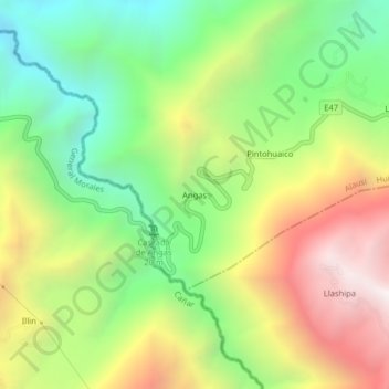 Mapa topográfico Angas, altitud, relieve
