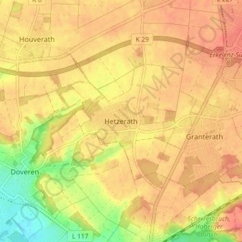 Mapa topográfico Hetzerath, altitud, relieve