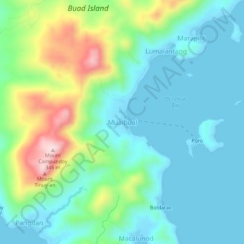 Mapa topográfico Mualbual, altitud, relieve