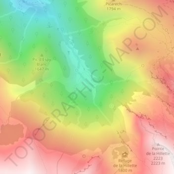 Mapa topográfico Cirque de Cagateille, altitud, relieve