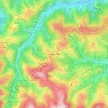 Mapa topográfico Labassère-Debat, altitud, relieve