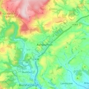 Mapa topográfico Ashburton, altitud, relieve