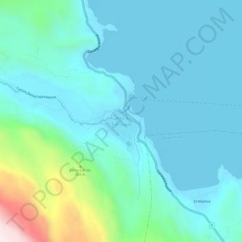 Mapa topográfico Puerto Río Tranquilo, altitud, relieve