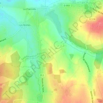 Mapa topográfico Les Perchers, altitud, relieve