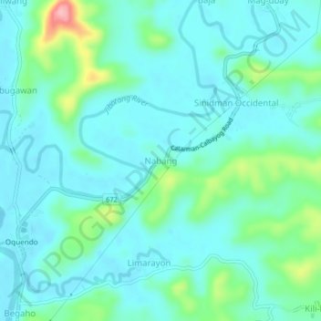 Mapa topográfico Nabang, altitud, relieve