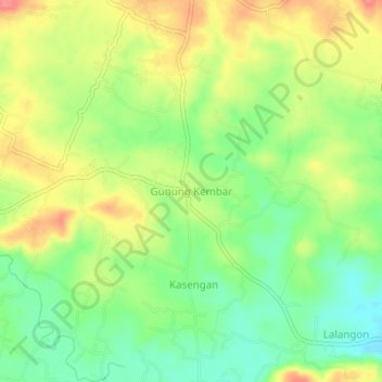 Mapa topográfico Gunung Kembar, altitud, relieve