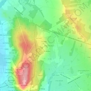 Mapa topográfico Les Boursis, altitud, relieve
