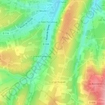 Mapa topográfico Chalier, altitud, relieve