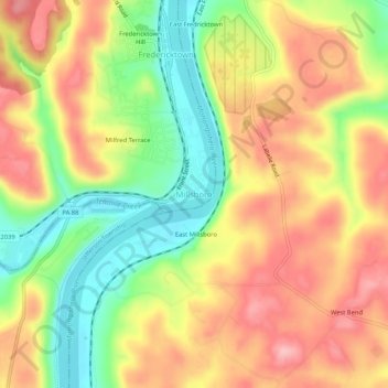 Mapa topográfico Millsboro, altitud, relieve