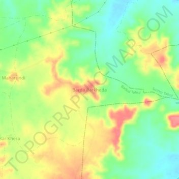 Mapa topográfico Barda Barkheda, altitud, relieve