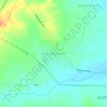 Mapa topográfico Nova Descoberta, altitud, relieve