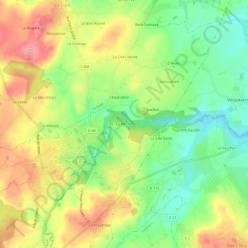 Mapa topográfico La Perche, altitud, relieve