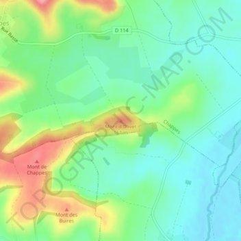 Mapa topográfico Mont d'Olivet, altitud, relieve