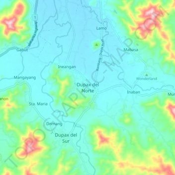 Mapa topográfico Dupax del Norte, altitud, relieve