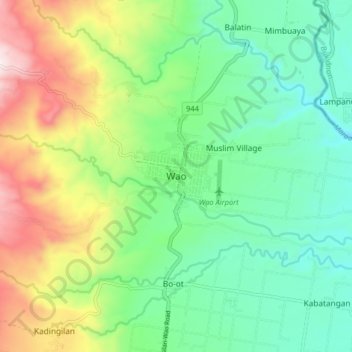 Mapa topográfico Wao, altitud, relieve