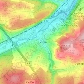 Mapa topográfico Niefern, altitud, relieve