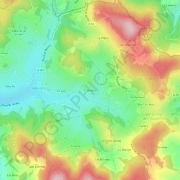 Mapa topográfico Chevagny, altitud, relieve