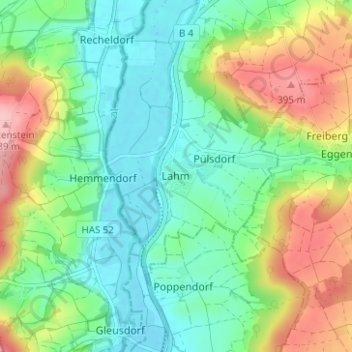 Mapa topográfico Lahm, altitud, relieve