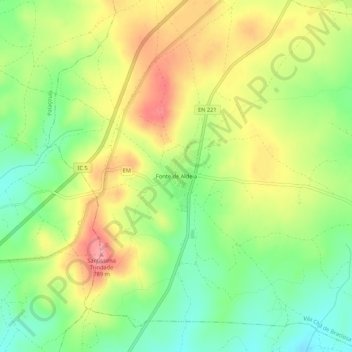 Mapa topográfico Fonte de Aldeia, altitud, relieve