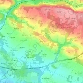 Mapa topográfico Dilliec, altitud, relieve