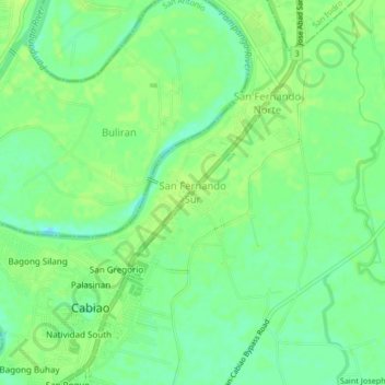 Mapa topográfico San Fernando Sur, altitud, relieve