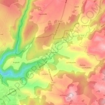 Mapa topográfico La Pradelle, altitud, relieve